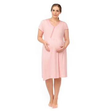 Νυχτικό εγκυμοσύνης και θηλασμού ροζ με καρδούλες(34000A)